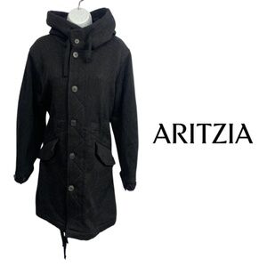 Community Aritzia Wool-Blend Parka Coat Black Hooded Button Front - Size M